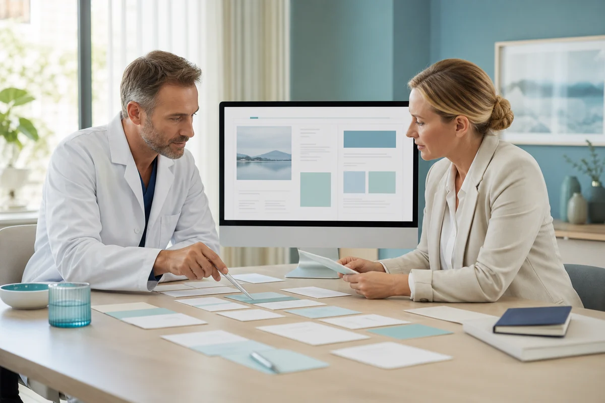 Praxisteam ordnet Inhalte und Patientenwege für eine verständliche Arzt-Website