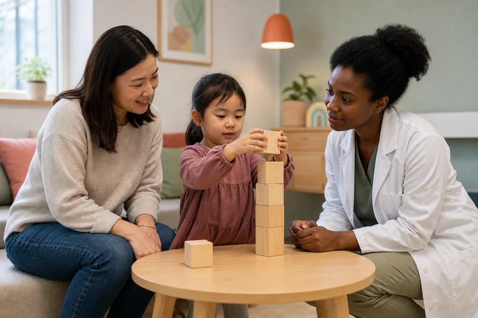 Spielerische Entwicklungsbeobachtung mit Kind und Elternteil