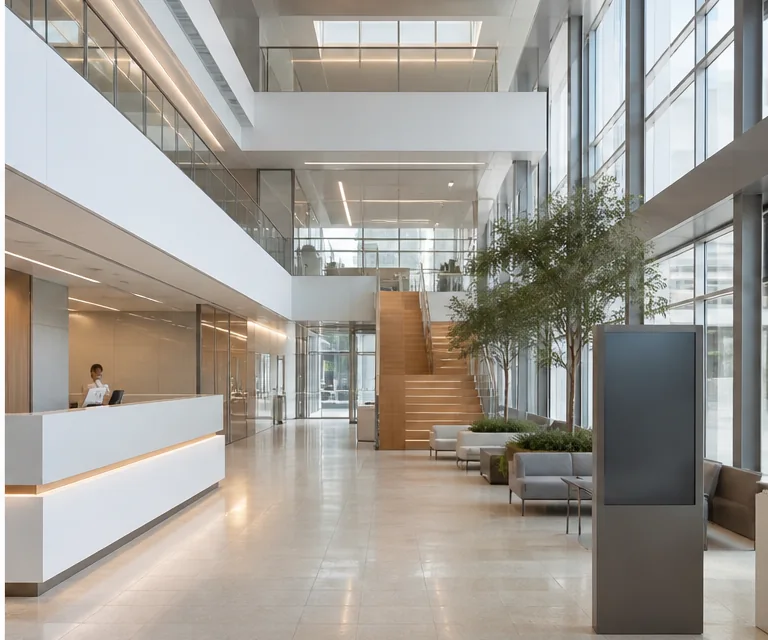 Großzügiges Foyer eines medizinischen Campus